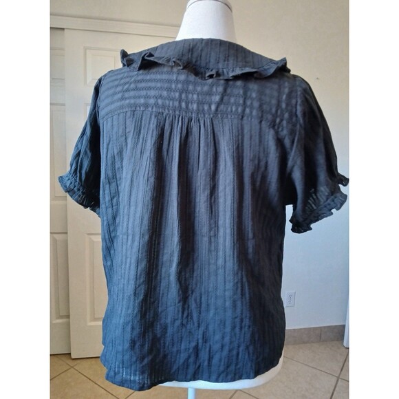 Pilcro | Anthropologie Black 1X Textured Button Front Blouse Ruffle Collar Boho - Picture 3 of 14